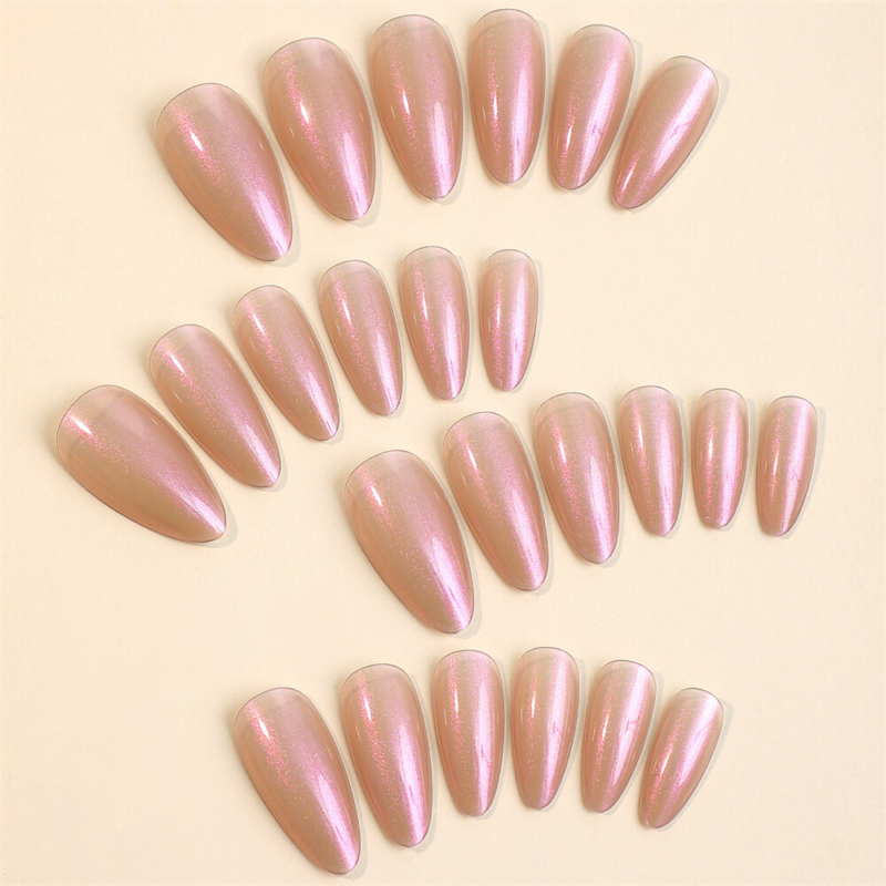 Pure Color Mirror False Nail Short Almond Press on Nails for Nail Art 24pcs