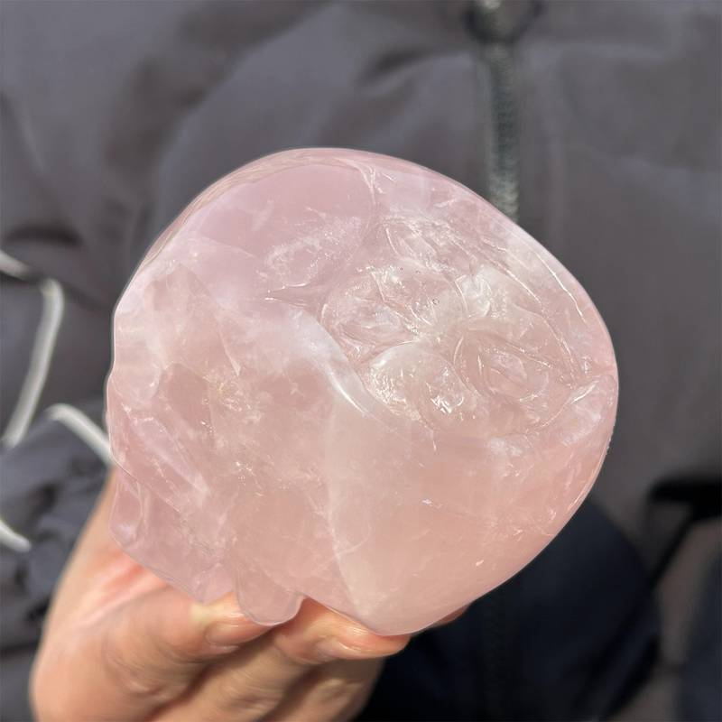 0.49kg Natural rose quartz skull carved Quartz Crystal skull Healing
