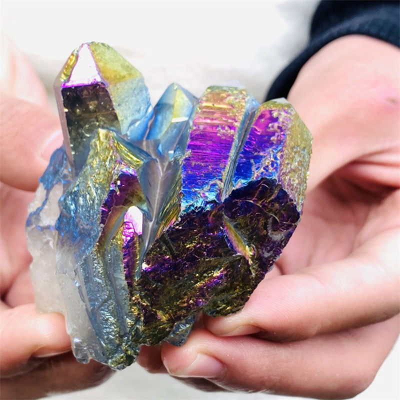 160gColor Flame Aura Electroplate Quartz Crystal Cluster Specimen Healing Stone