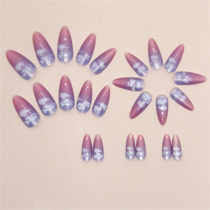 Dream Gradient Aurora False Nail Short Almond Press on Nails for Nail Art 24pcs