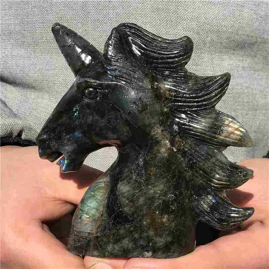 0.42kg Natural Labradorite unicorn carved Quartz Crystal skull Healing