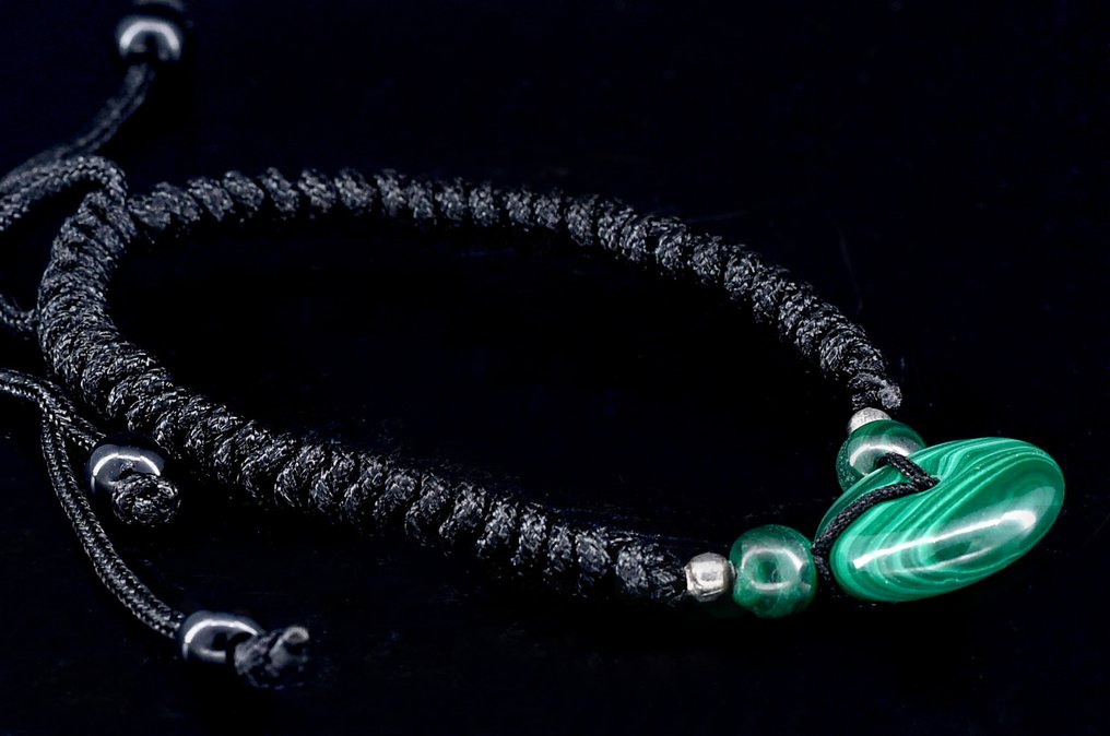 First quality natural Malachite rope bracelet - Height: 16 mm - Width: 16 mm- 9 g