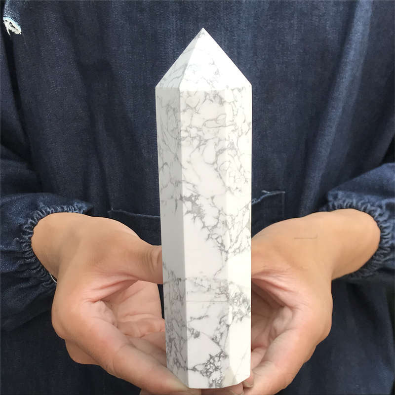 590g Howlite Obelisk Quartz Crystal Wand Point Tower Decor Healing Gem