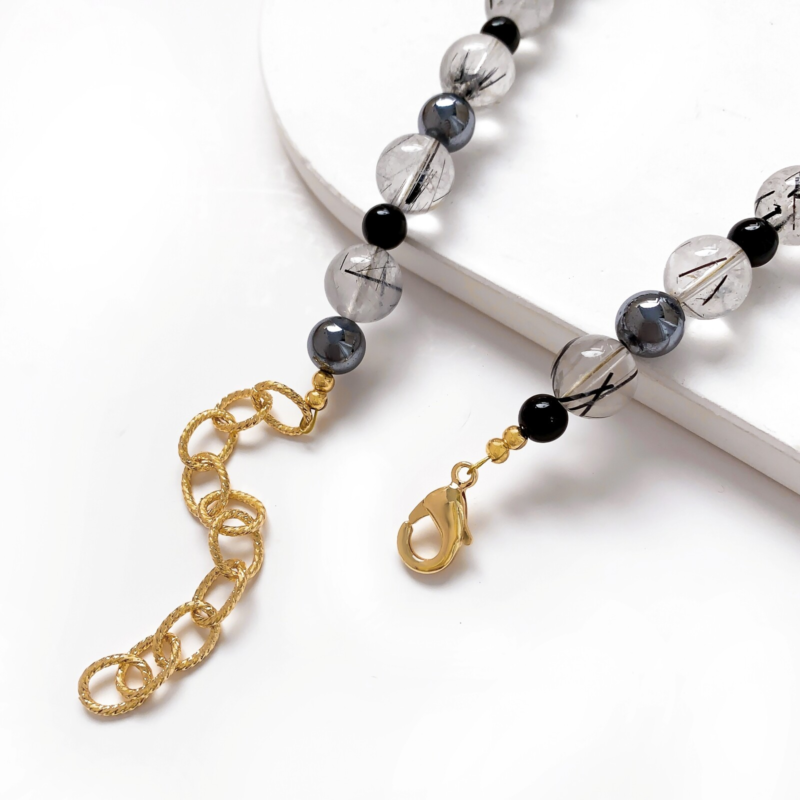 Natural Stone Healing Chakra Black Rutilated Quartz 10mm Crystal Choker Necklace