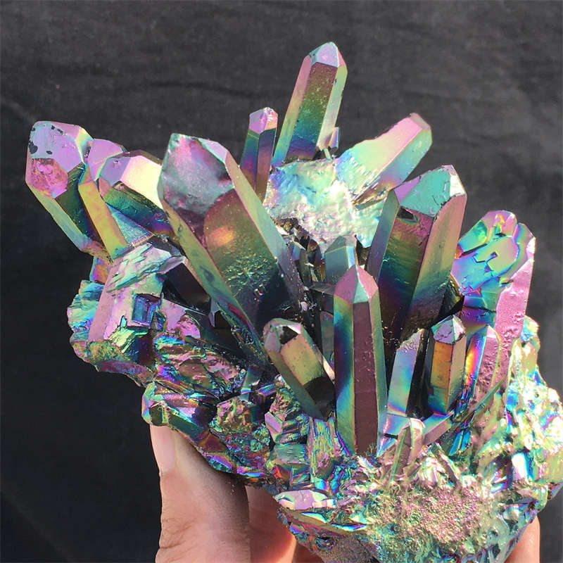 580g Electroplate Rainbow cluster quartz crystal mineral specimen reiki healing