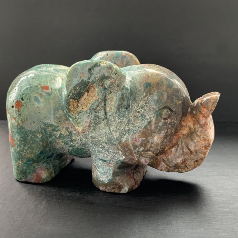 438GNatural Ocean Jasper Quartz Carved Elephant Skull Crystal Reiki Healing Gemstone