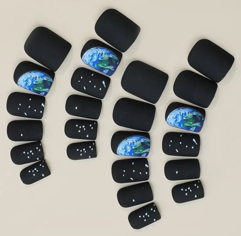 24pcs Press On False Finger Nails Fake Nails Glittered Solid Colours 52 Options
