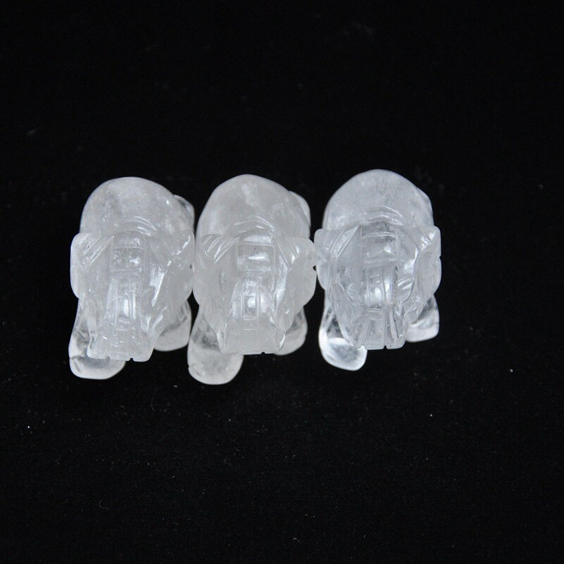 Natural Quartz Crystal Skull Carved Elephant Healing Gemstone Animal Sculpture