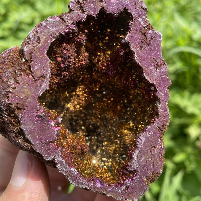 160g Electroplating color Natural Crystal Agate cave ornaments crystal cluster