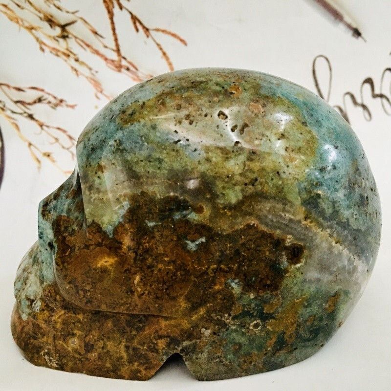 0.87kgOcean Jade Skull Home Decoration Products Crystal