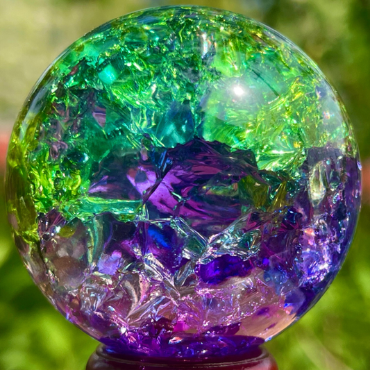 168G Natural Titanium Rainbow Quartz sphere Crystal ball Healing