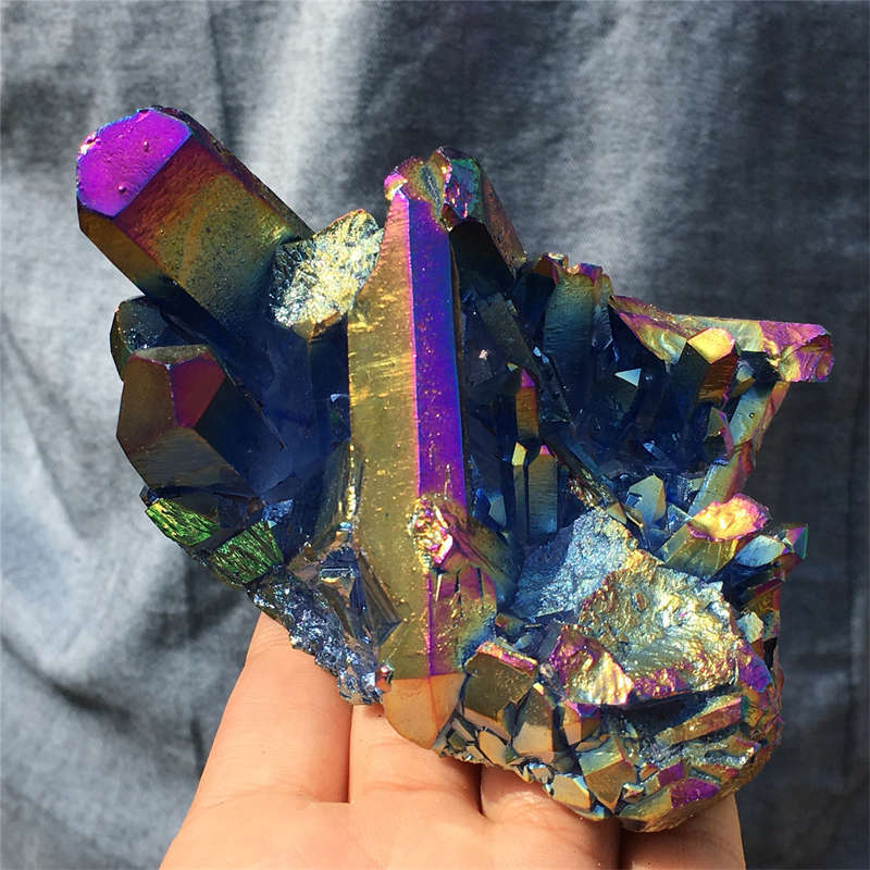 320g Electroplate Rainbow cluster quartz crystal mineral specimen reiki healing