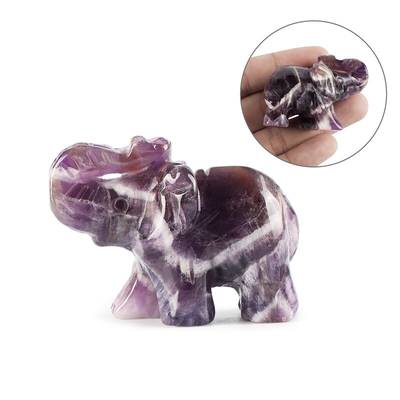 Natural Quartz Crystal Skull Carved Elephant Healing Gemstone Animal Sculpture