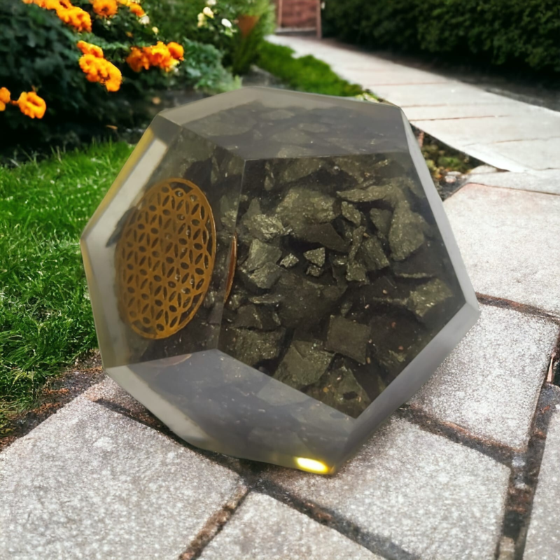 Golden Pyrite Orgonite Dodecahedron Crystal Flower Of Life Healing 40-45MM