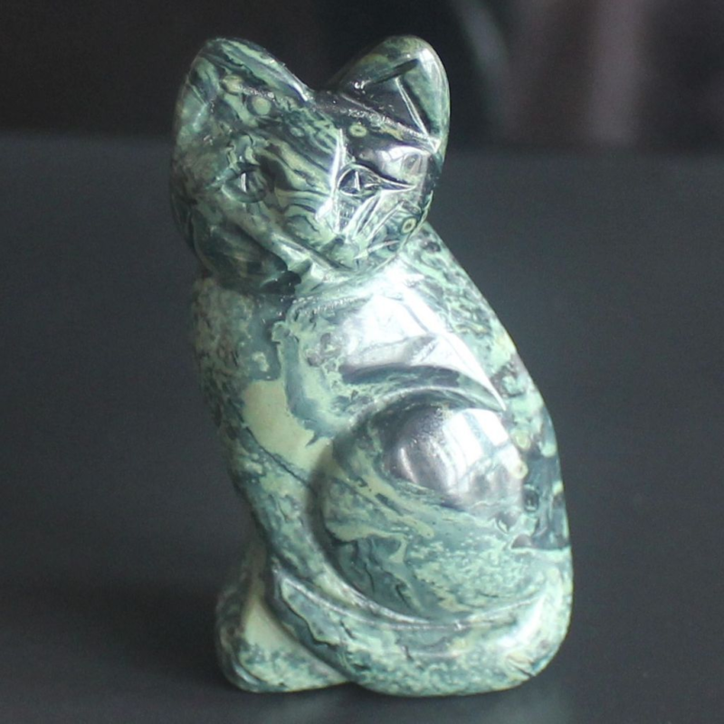 Carved mixed gemstone quartz crystal cat figurine animal carving home decor 2&apos;&apos;