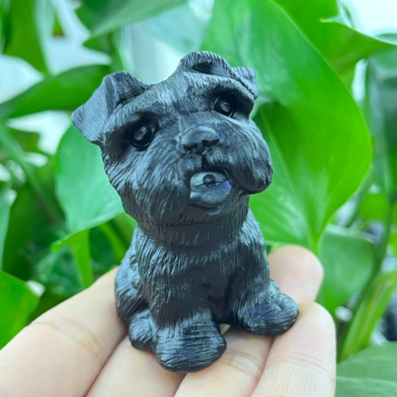 1pc Natural obsidian Schnauzer dog hand carved quartz crystal animal skull 2"