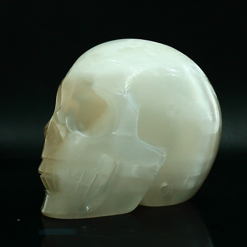 1070g Natural White Selenite Hand Carved Crystal Skull Quartz Meditation Medium