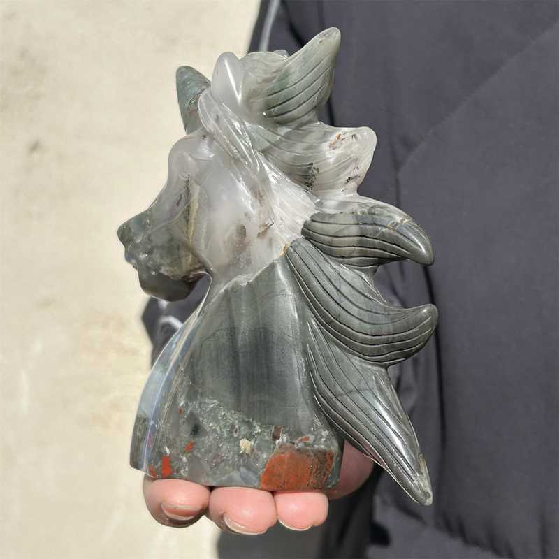 0.48kg Natural Blood stone unicorn skull carved Quartz Crystal skull Healing