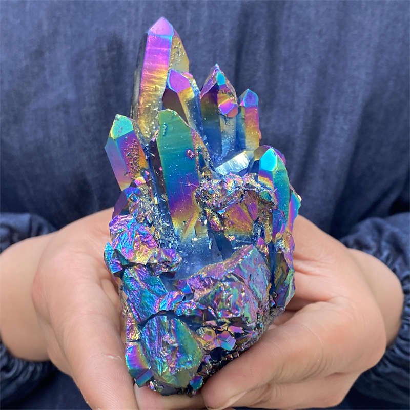 380g Electroplate Rainbow cluster quartz crystal mineral specimen reiki healing