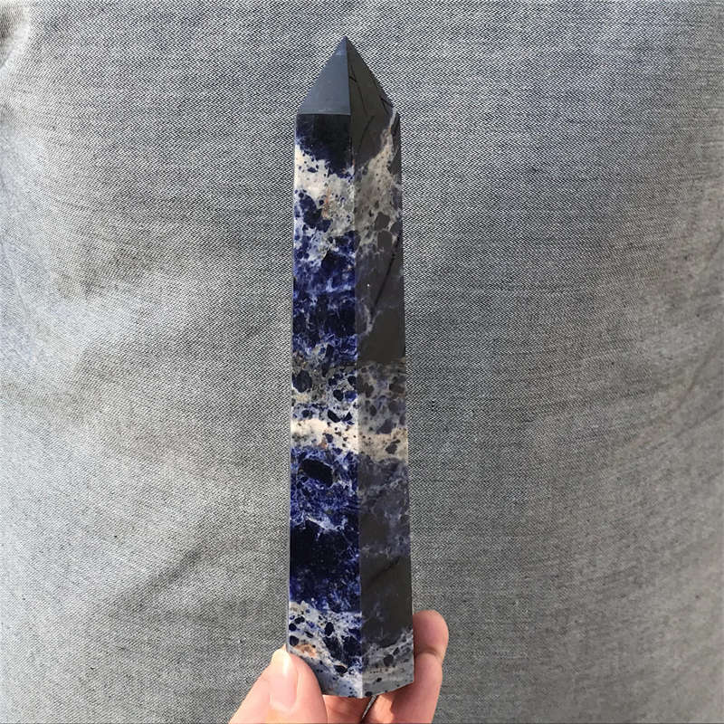 630g Natural Sodalite Obelisk Quartz Crystal Point Wand Tower Reiki Healing Gem