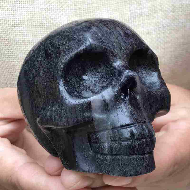 0.46Kg Natural black jade quartz skull carved Quartz Crystal skull Healing