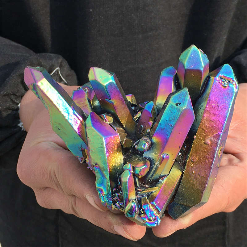 300g Electroplate Rainbow cluster quartz crystal mineral specimen reiki healing