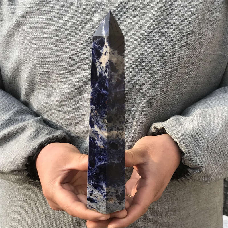 630g Natural Sodalite Obelisk Quartz Crystal Point Wand Tower Reiki Healing Gem