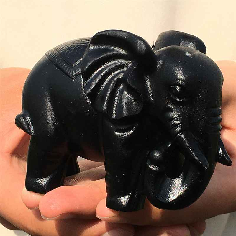 0.35kg Natural obsidian elephant carved Quartz Crystal skull Healing