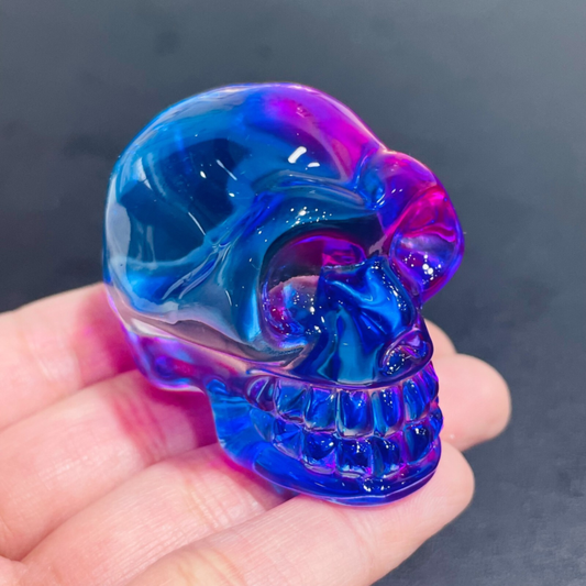 2" Rainbow Titanium melting Quartz Hand carved skull crystal reiki healing 1PC