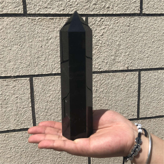 510g Natural Obsidian Obelisk Quartz Crystal Point Wand Tower Healing