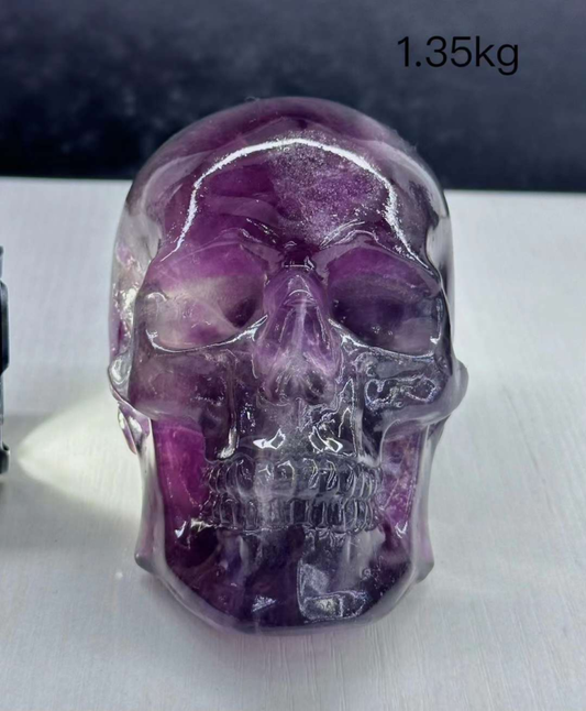 Natural Large colored fluorite skull  quartz crystal Random 1PC