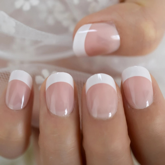 24 Short French pink nude Press on Nails Kit w glue rounded mani oval