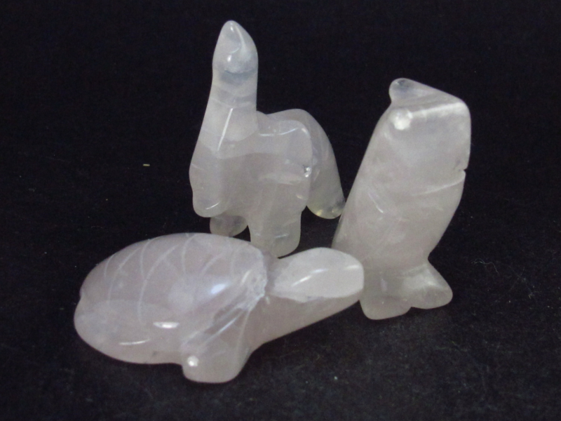 Three Rose Quartz Carved Animals - Owl, Turtle, Elephant - 28.9 Grams
