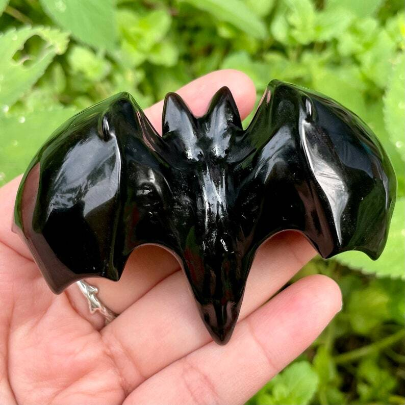 1pc Natural Obsidian Bat Quartz Crystal Decoration Healing Gifts Energy Animal