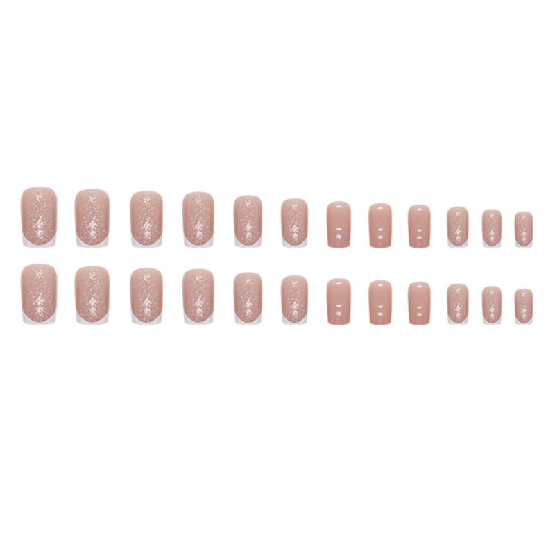Nude Color Sparkly False Nail Medium Square Press on Nails for Nail Art 24pcs