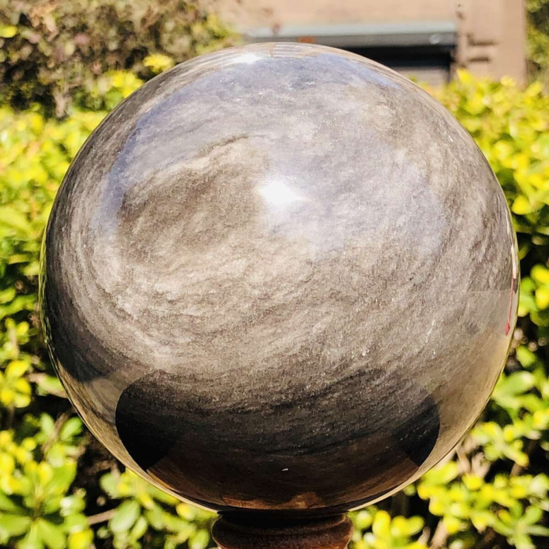 1740G HUGE Natural Silver Obsidian Sphere Crystal quartz Ball Healing 783