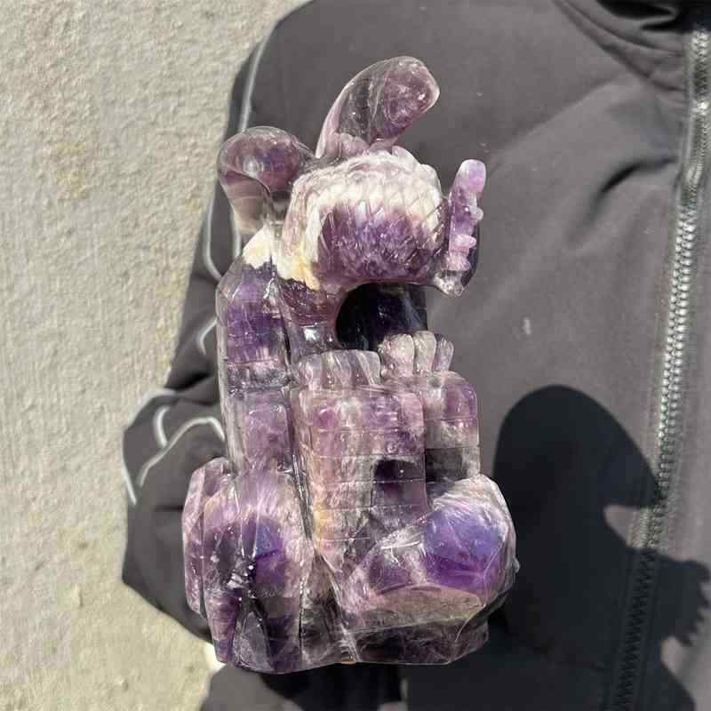 1.74kg Natural dreamy amethyst Dragon Castle carved Quartz Crystal skull Healing