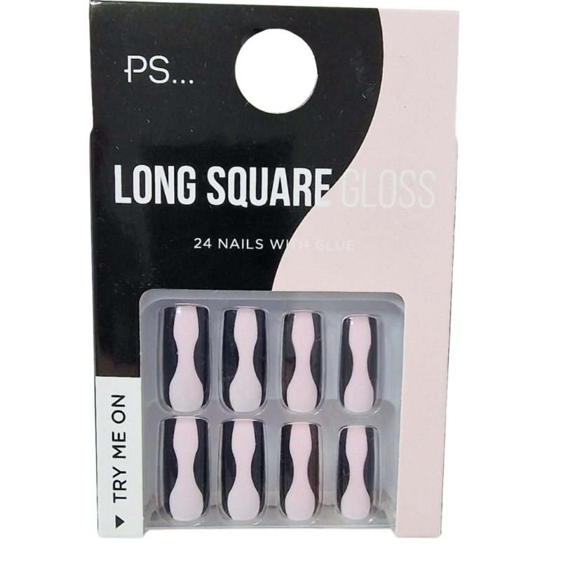 False Nails Press On Fake Tips Stick Coffin Square Full Cover Primark Glue 24pk