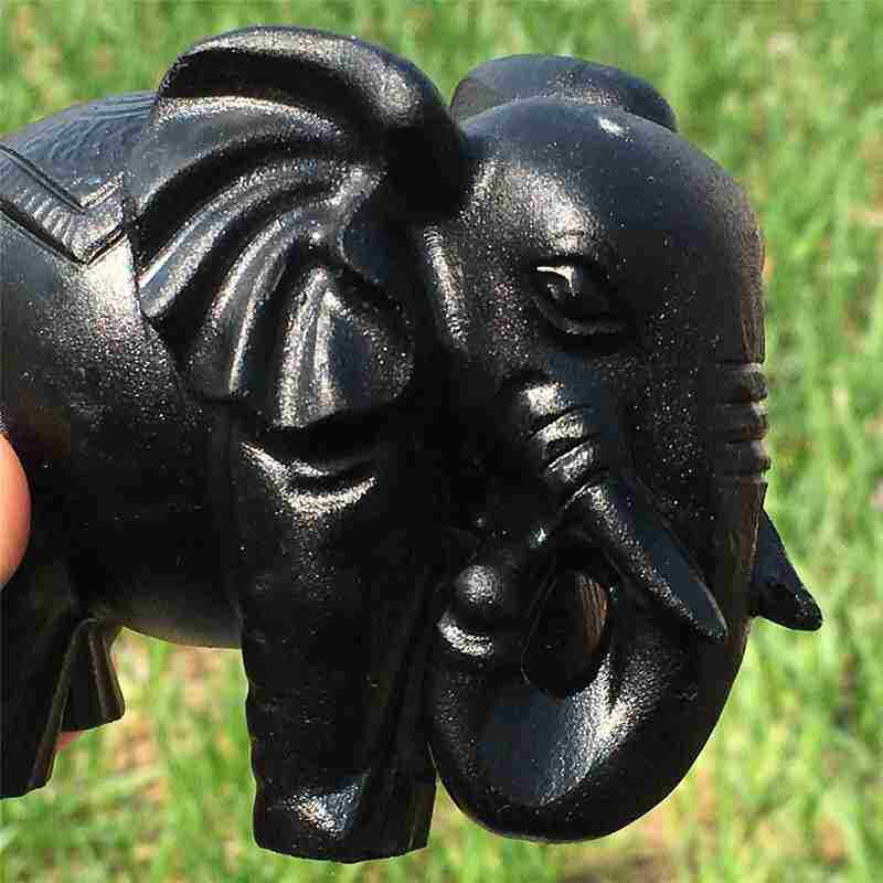 0.35kg Natural obsidian elephant carved Quartz Crystal skull Healing