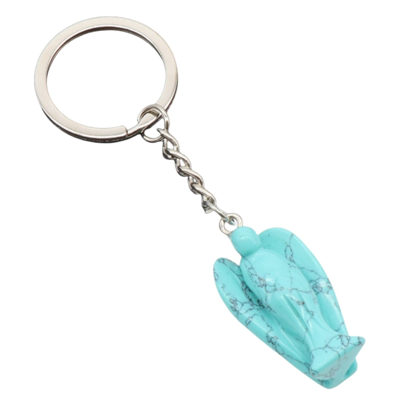 3PCS Healing Energy Gemstone Angel Key Fob Decorative Keychain for Women Men