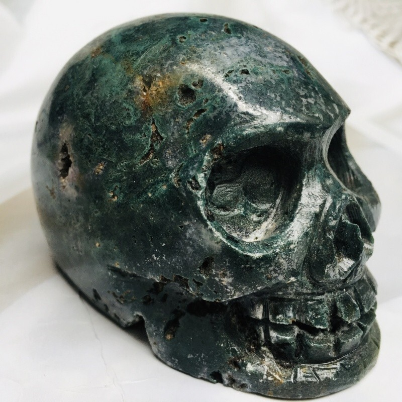 0.474kg moss agate skull home decoration product crystal