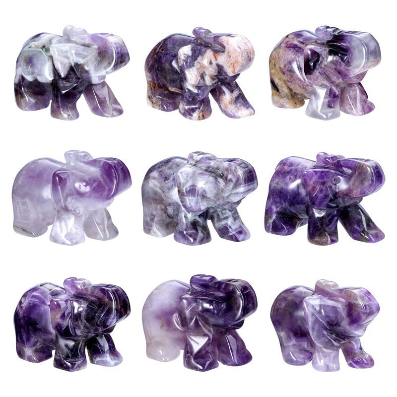 Natural Quartz Crystal Skull Carved Elephant Healing Gemstone Animal Sculpture