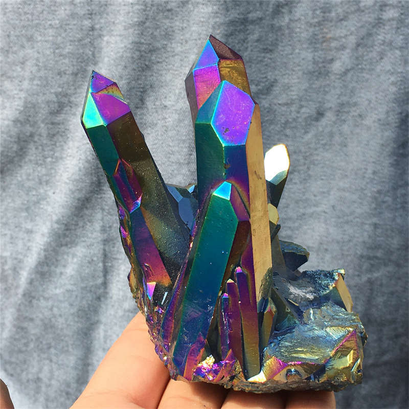 310g Electroplate Rainbow cluster quartz crystal mineral specimen reiki healing