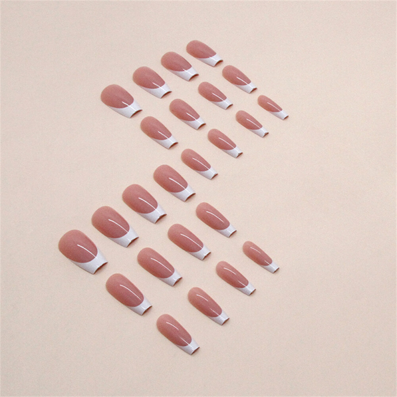 Nude Color French Fake Nail Winter Long Coffin Press on Nails for Nail Art 24pcs