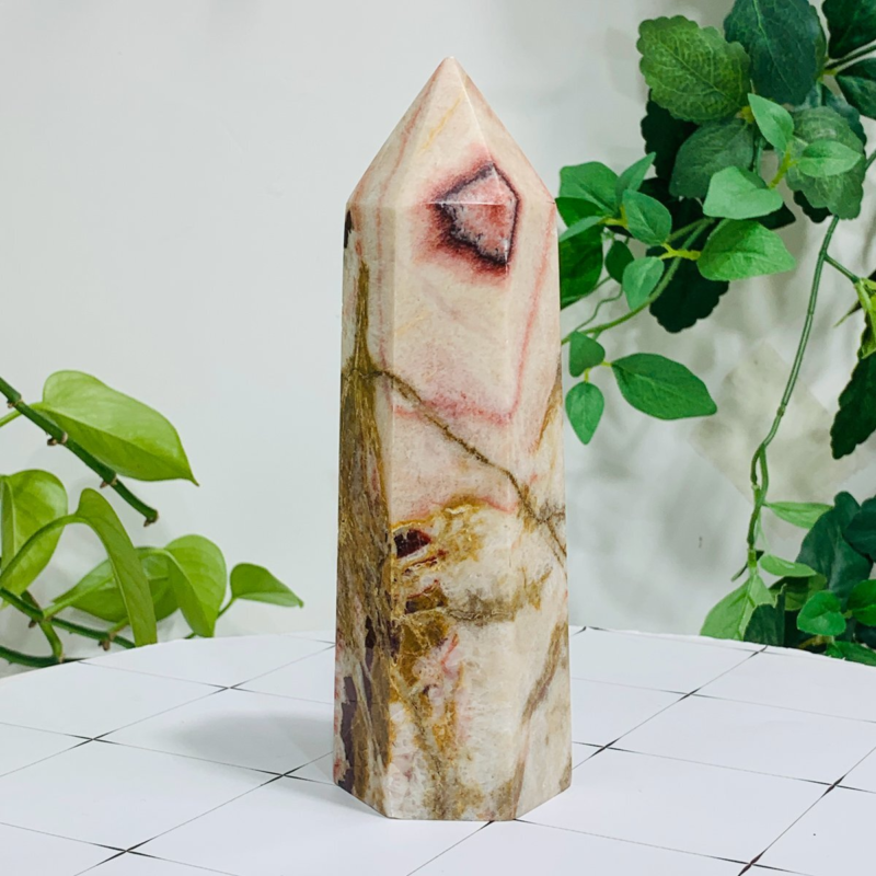 652g Natural Pork Stone Quartz Obelisk Crystal Wand Point Tower Reiki Healing