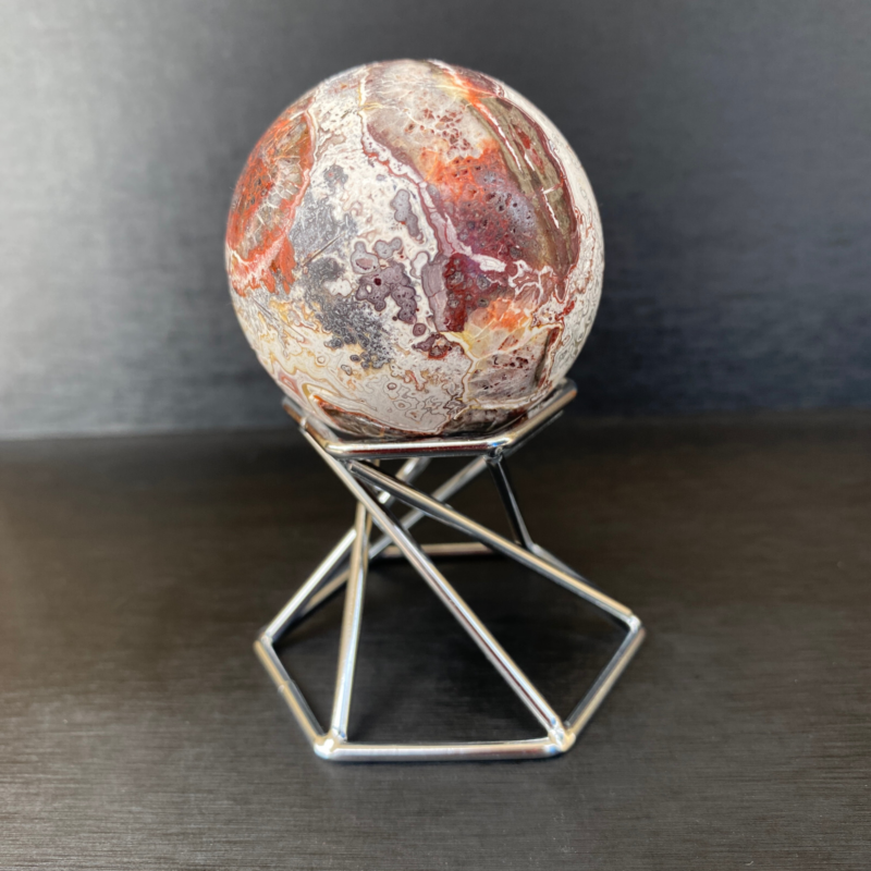 164g Natural Mexican agate ball crystal quartz sphere reiki healing Gem+ Stand