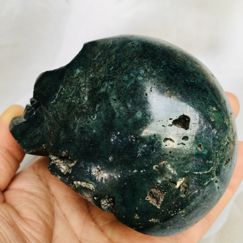 0.474kg moss agate skull home decoration product crystal