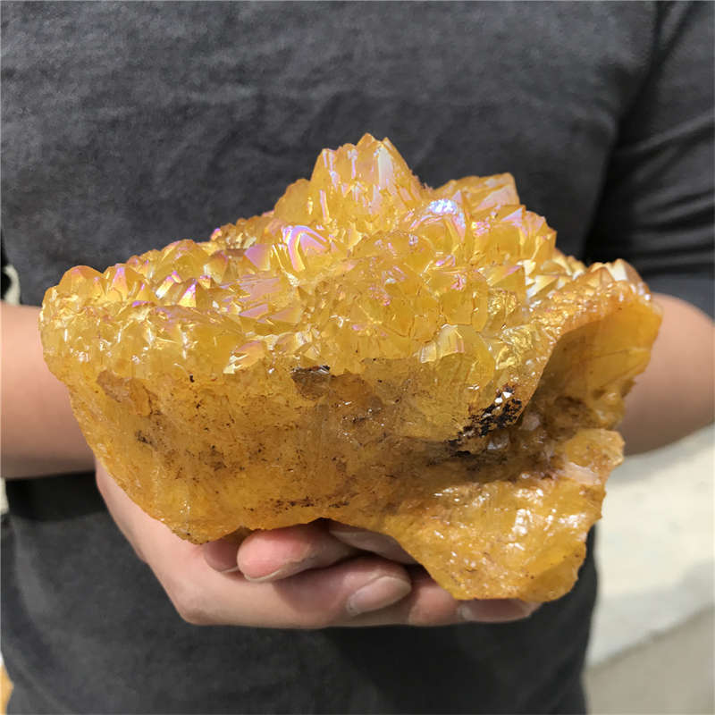 800g Electroplate Rainbow cluster quartz crystal mineral specimen reiki healing