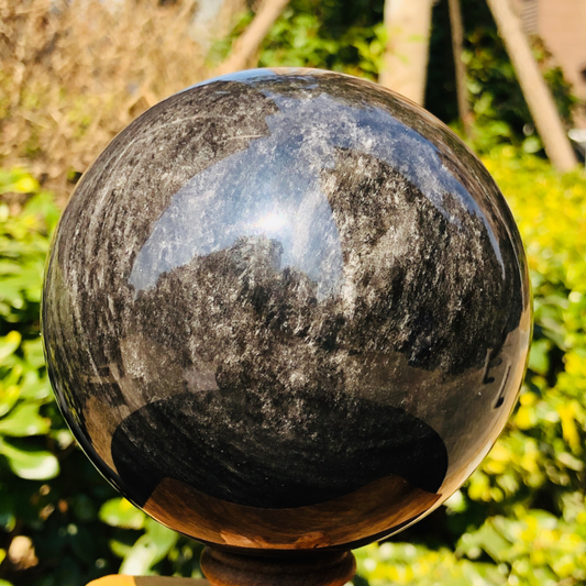 1380g Natural Silver Obsidian Quartz Crystal Ball Sphere Healing HH318