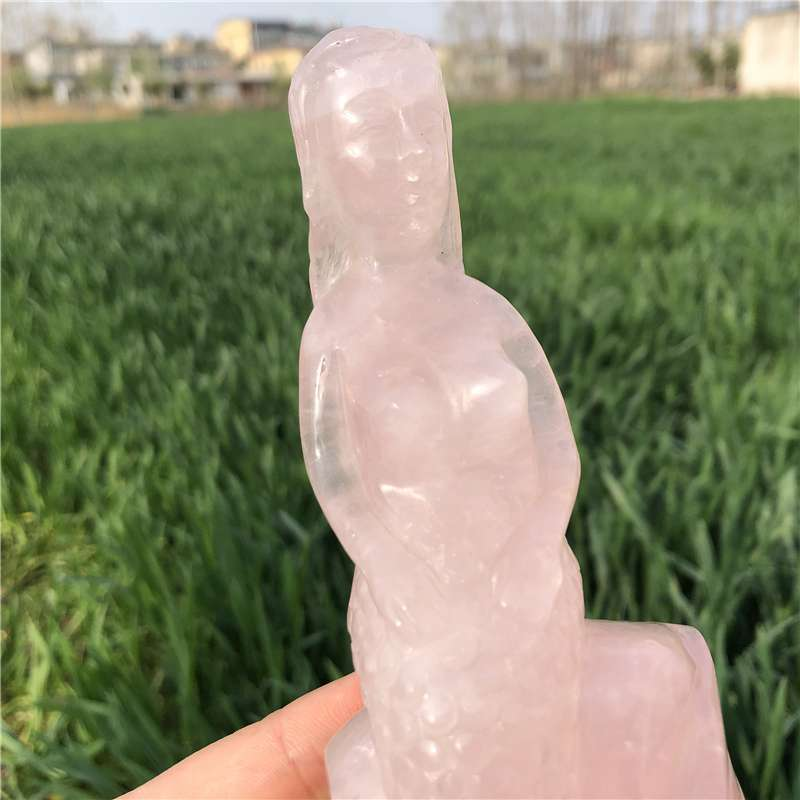 0.51kg Natural rose quartz mermaid carved Quartz Crystal skull Healing